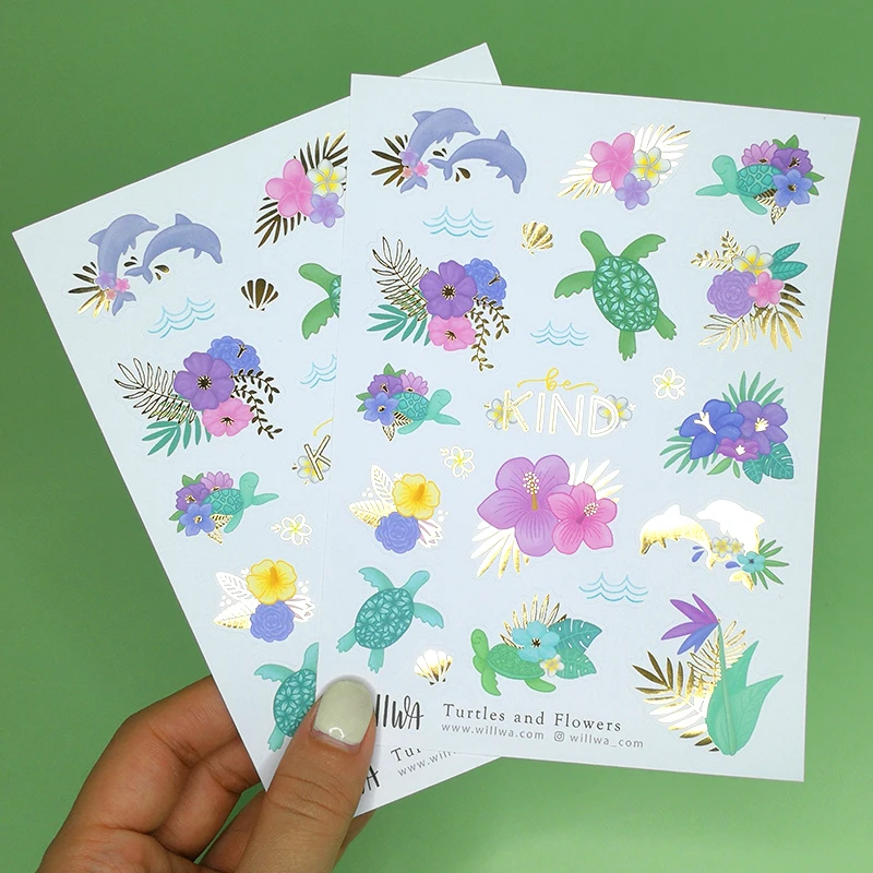 custom design printed A6 size planner kiss cut gold foil  sticker sheet