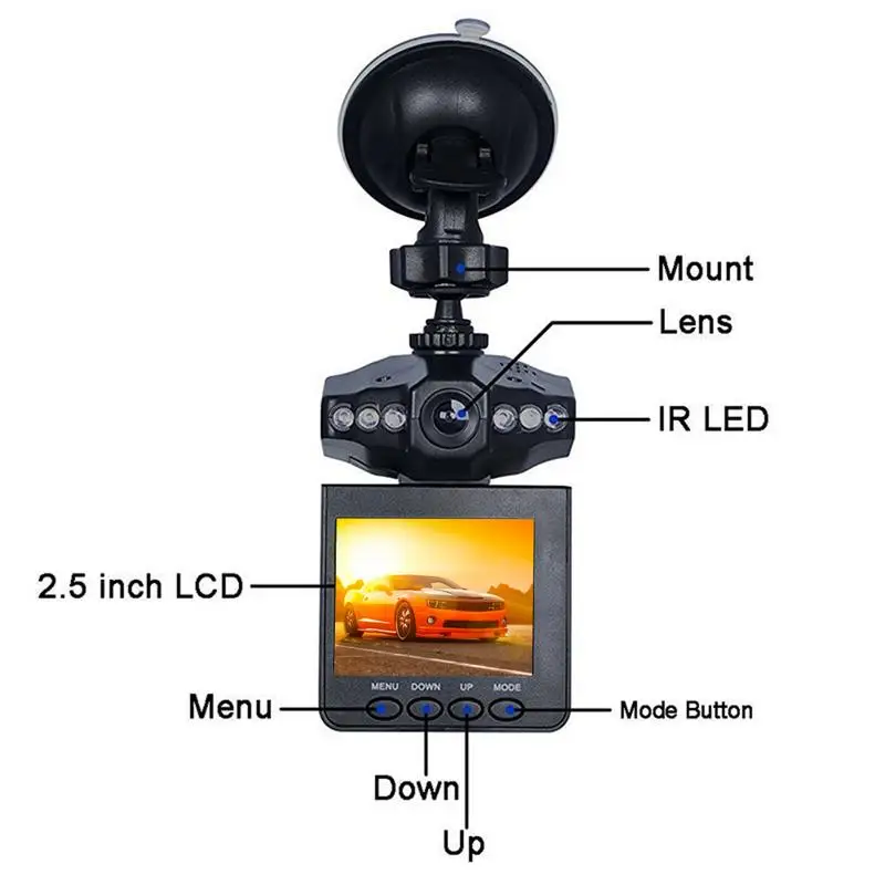 DIHAO Mini Car DVR Camera 2.4 Inch Dash Cam Car Camera DVR 270 Degrees Whirl Dash Cam LED Dash Video Recorder