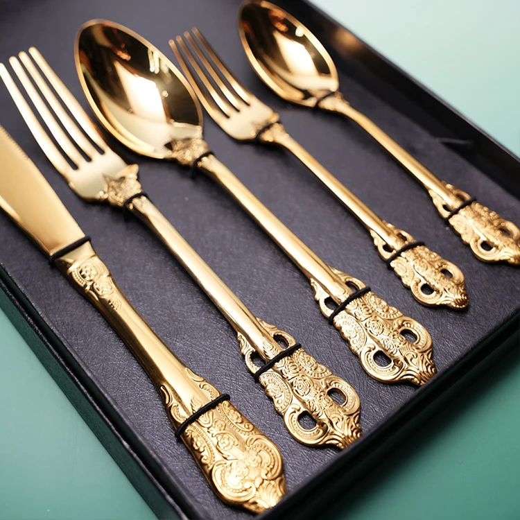 410 Stainless Court Gold Flatware Sets Knife Spoon Fork 5pcs Cutlery Sets