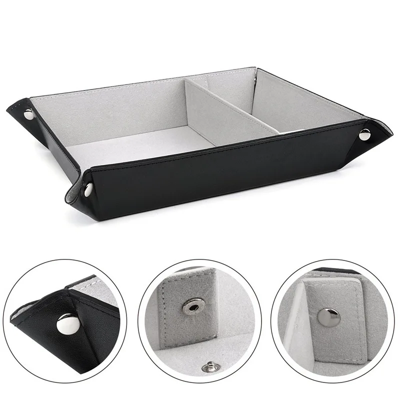 LEATHER TRAY ORGANIZER - PRACTICAL STORAGE BOX FOR WALLETS, WATCHES, KEYS, COINS, CELL PHONES AND OFFICE EQUIPMENT
