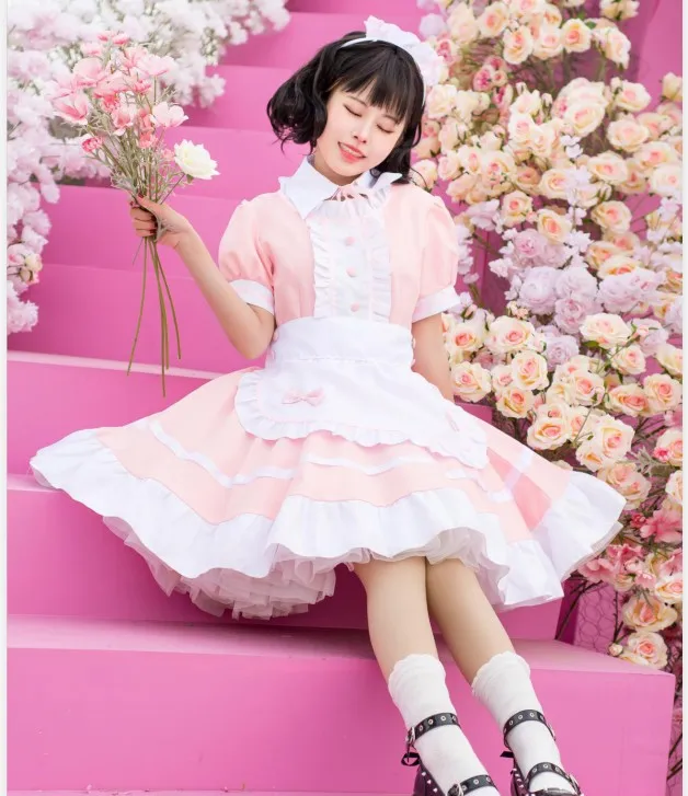Sweet Lolita Dress French Maid Waiter Costume Women Sexy Mini Pinafore Cute Ouji Outfit Halloween Cosplay For Girls