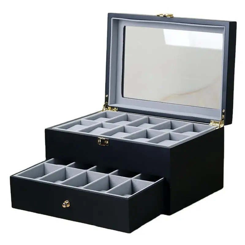 6 10 12 20 Slots Luxury wooden black Watch Storage Box Watch Display case black Wooden Watch Box