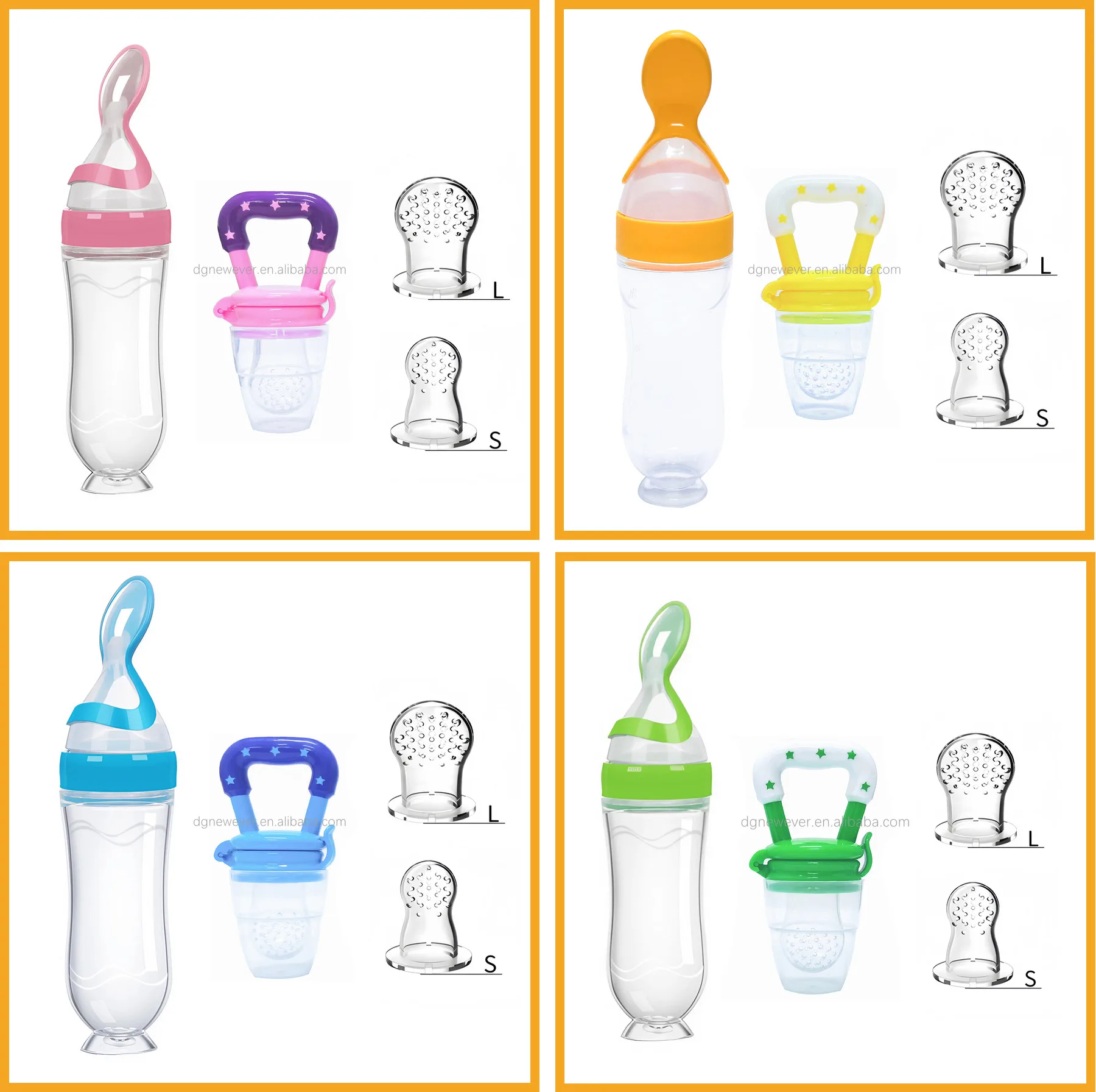 Newborn Feeding Spoon Squeeze Feeder Silicone Baby Fruit Feeder Pacifier Baby Bottles Solid Feeding Spoon Squeeze Feeding Bottle