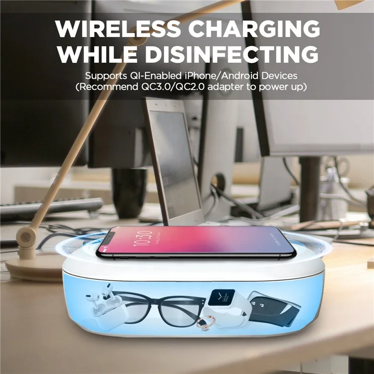 
Portable UVC Box Ozone Ultraviolet Disinfection UV Sterilizer with Wireless Charger LED UV Light Sanitizing Box UV Sterilization 