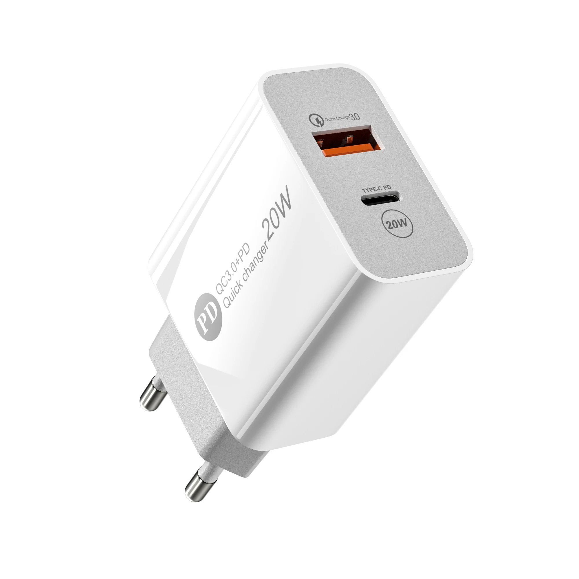 Hot Selling Dual Interface USB A+C type C pd Qc 3.0 18/20W Phone Wall Usb Charger for iphone Samsung Huawei