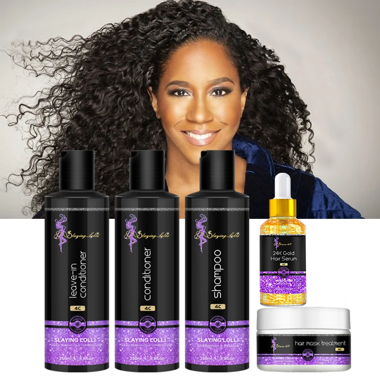 Slaying Lolli Brand Custom Logo Non Chemricals Refreshing Vegan Afro Hair Care Shampoo Set