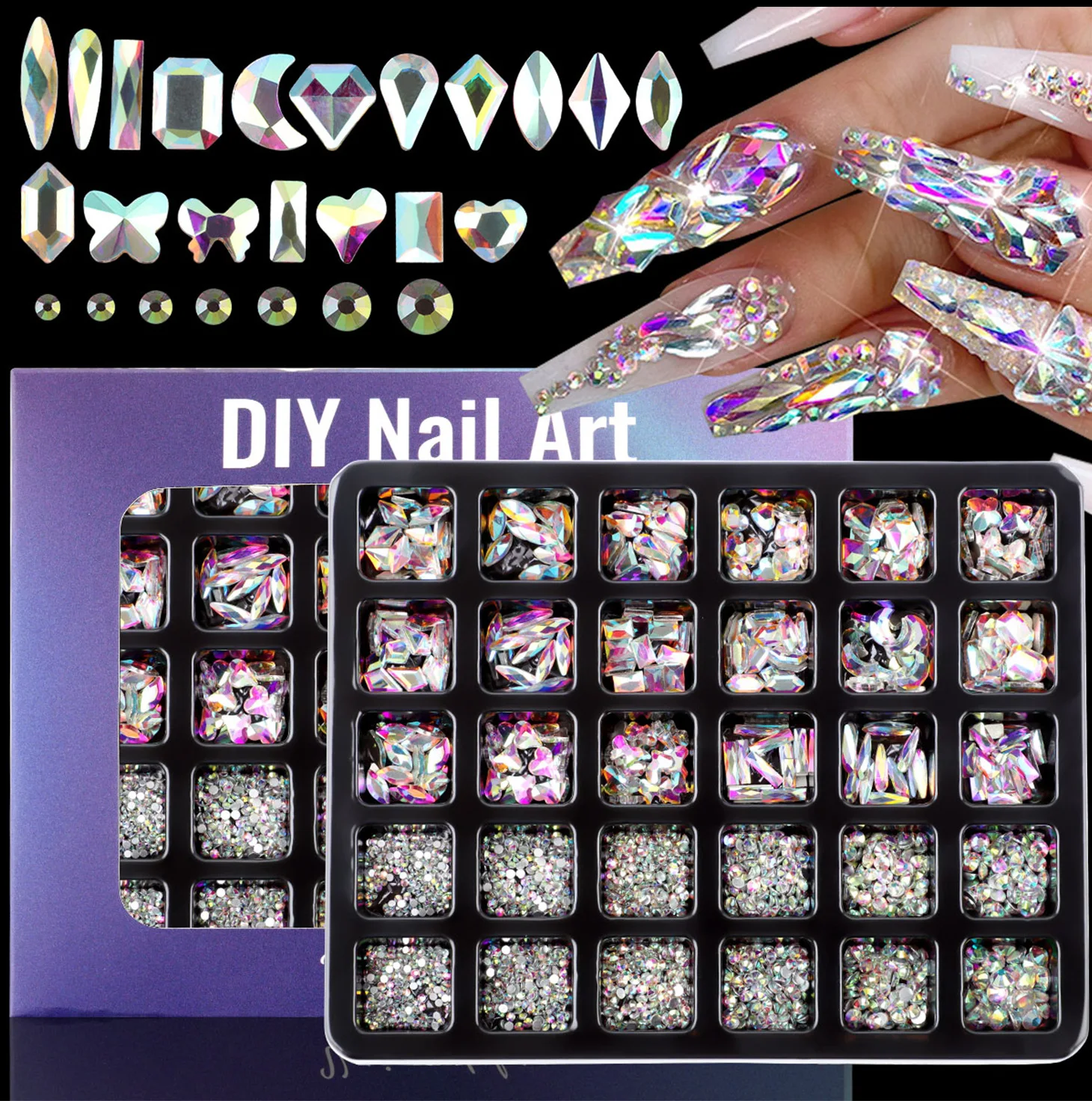 Wholesale 3D Flat-Bottomed Special-Shaped Jewelry Transparent Diamond Nail Art Rhinestone Manicure Set DIY Fashion Glass Alloy