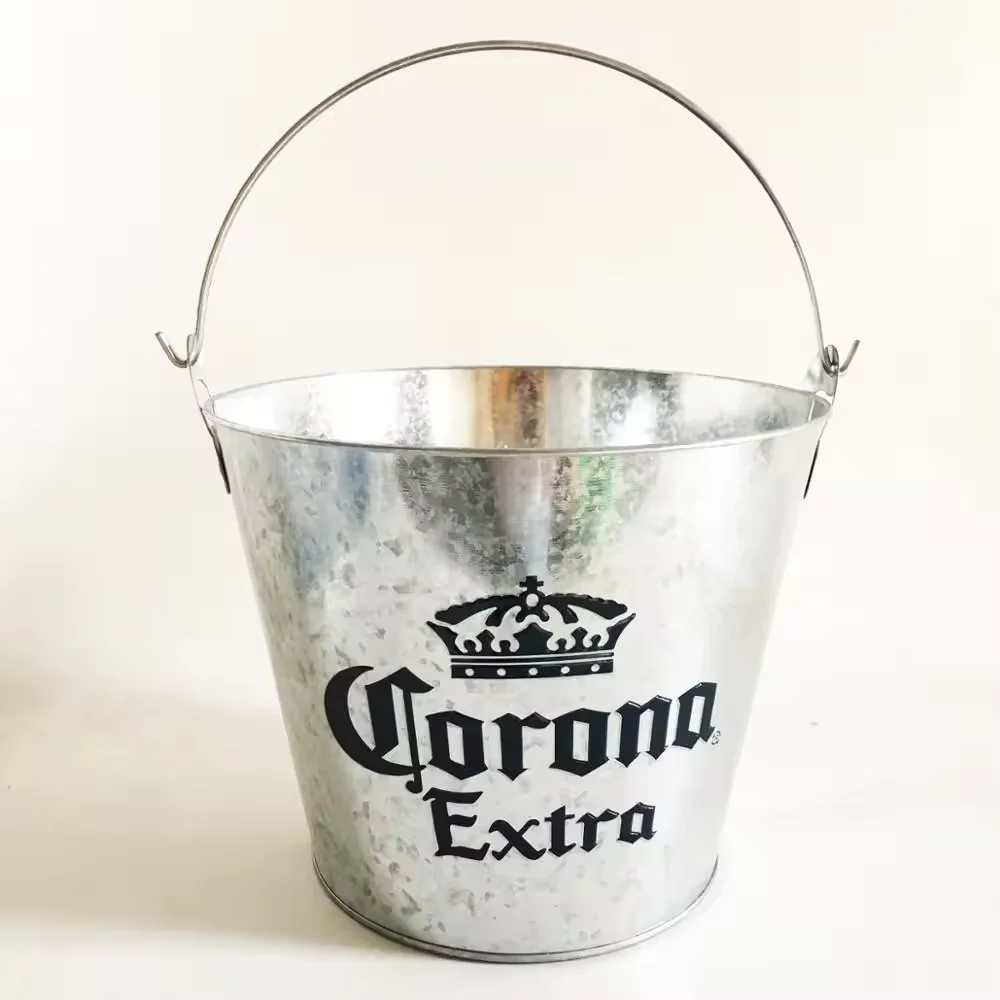 Stainless Steel Tinplate Champagne Wine Beer Beverage Tubs Metal Ice Bucket For Parties