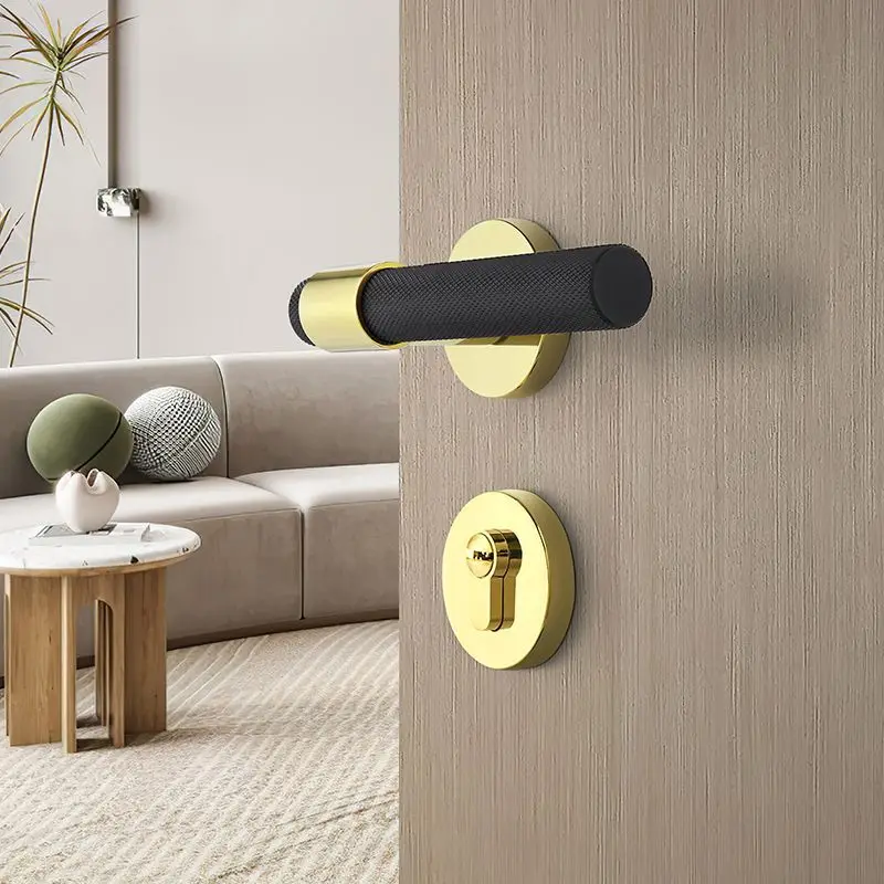 Interior Door Handle Luxury Round Rose Gold Black Door Knurled Door Lever Handle for Bedroom