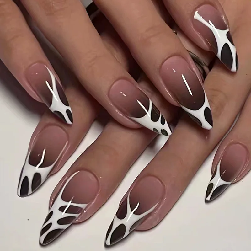 Wholesale French Summer New Artificial False Nails 3d Painting Simple Short Almond Shaped Press On Nails