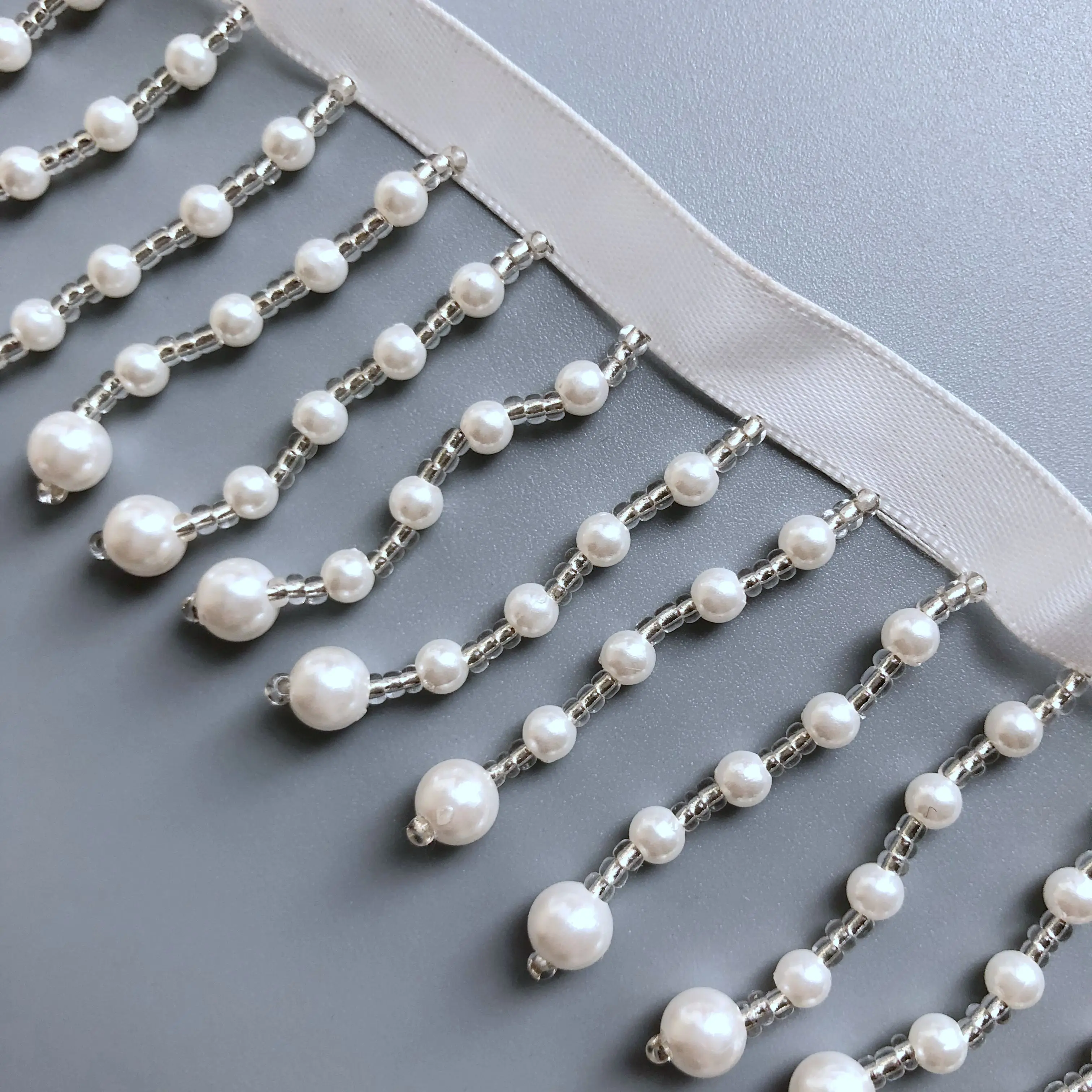5.5cm White Stable quality glass beaded fringe for fashion no va clothing