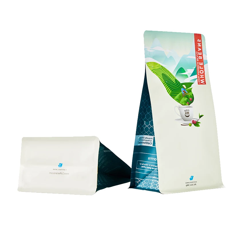 Renewable 8Oz 180Microns white  PET/VMPET/CPP Moisture Proof Large Coffee Beans Flat Bottom Bag With Degassing Valve And Ziplock