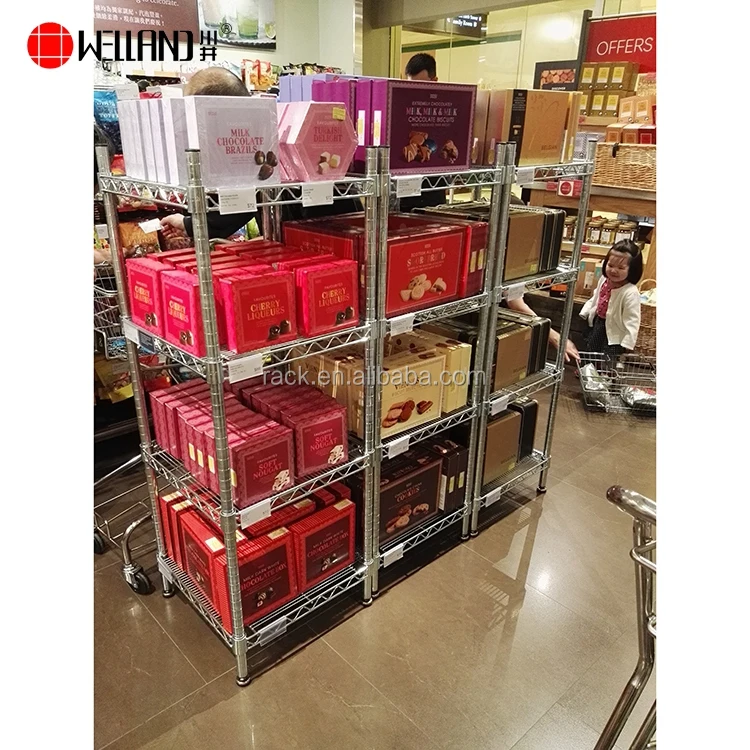 Convenience Store Display Shelf,Mini Mart Shelving Small Display Rack in Chrome