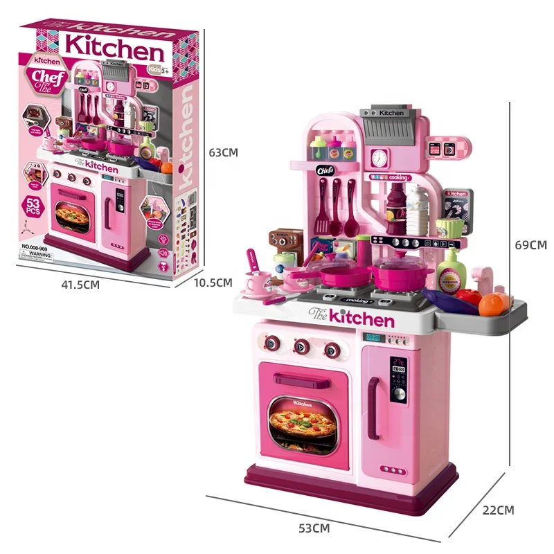 Xierun 69CM Simulation Girl Role Pretend Play Preschool food Cooking Toys 53PCS Kids Kitchen Set With Rich Accessories