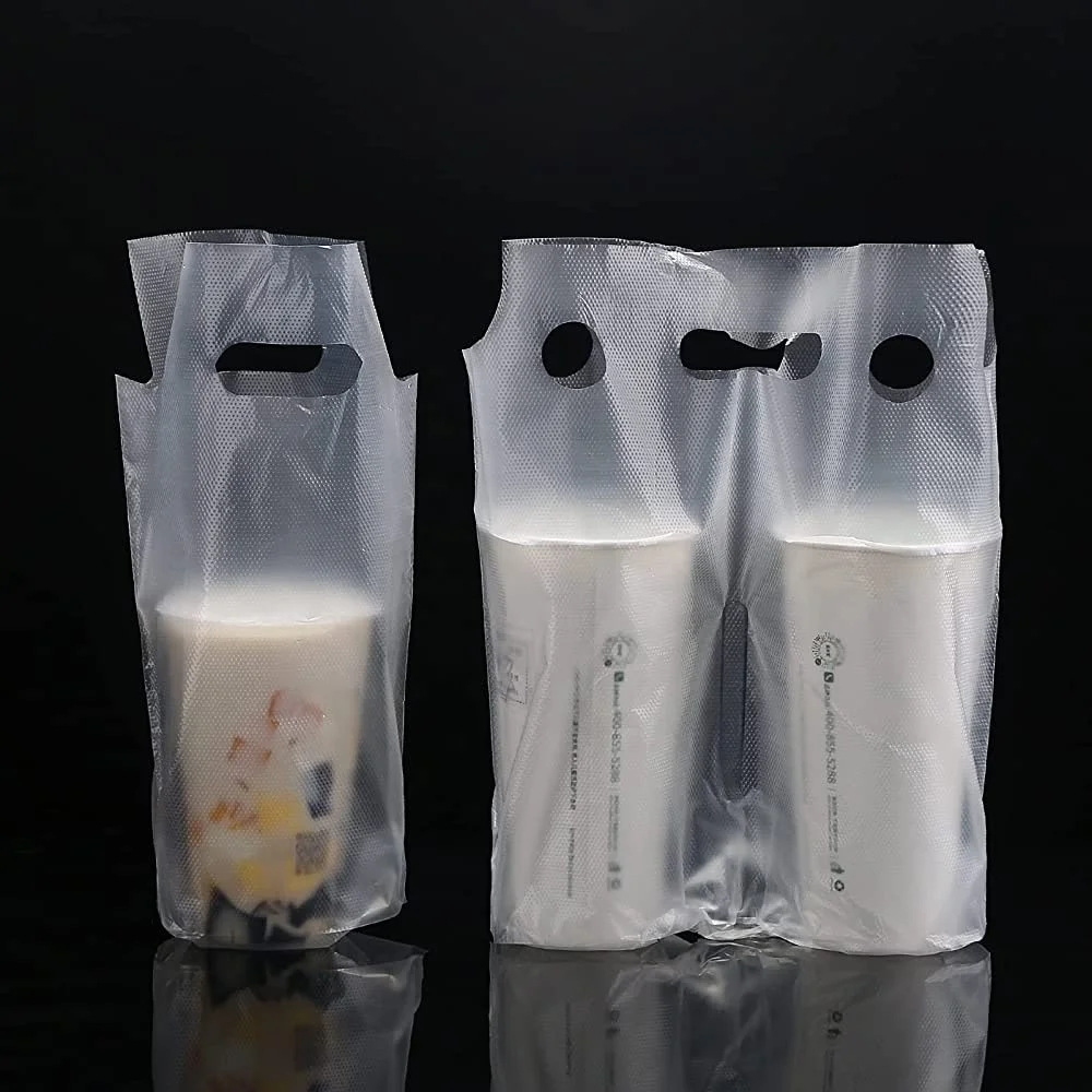 Disposable take out 1 2 cup drink thicken packaging plastic bags bubble tea takeaway plastic bag