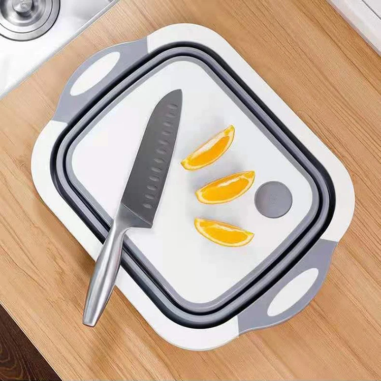 Kitchen Supplies Collapsible Vegetable Fruit Wash Drain Silicone Cutting Basket Portable Multifunction Foldable Chopping Board