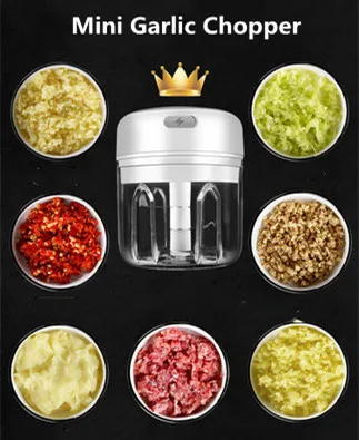 Kitchen Tool Grater Mini Chopper 100ml Electric Garlic Vegetable Chilli Chopper with USB Wireless