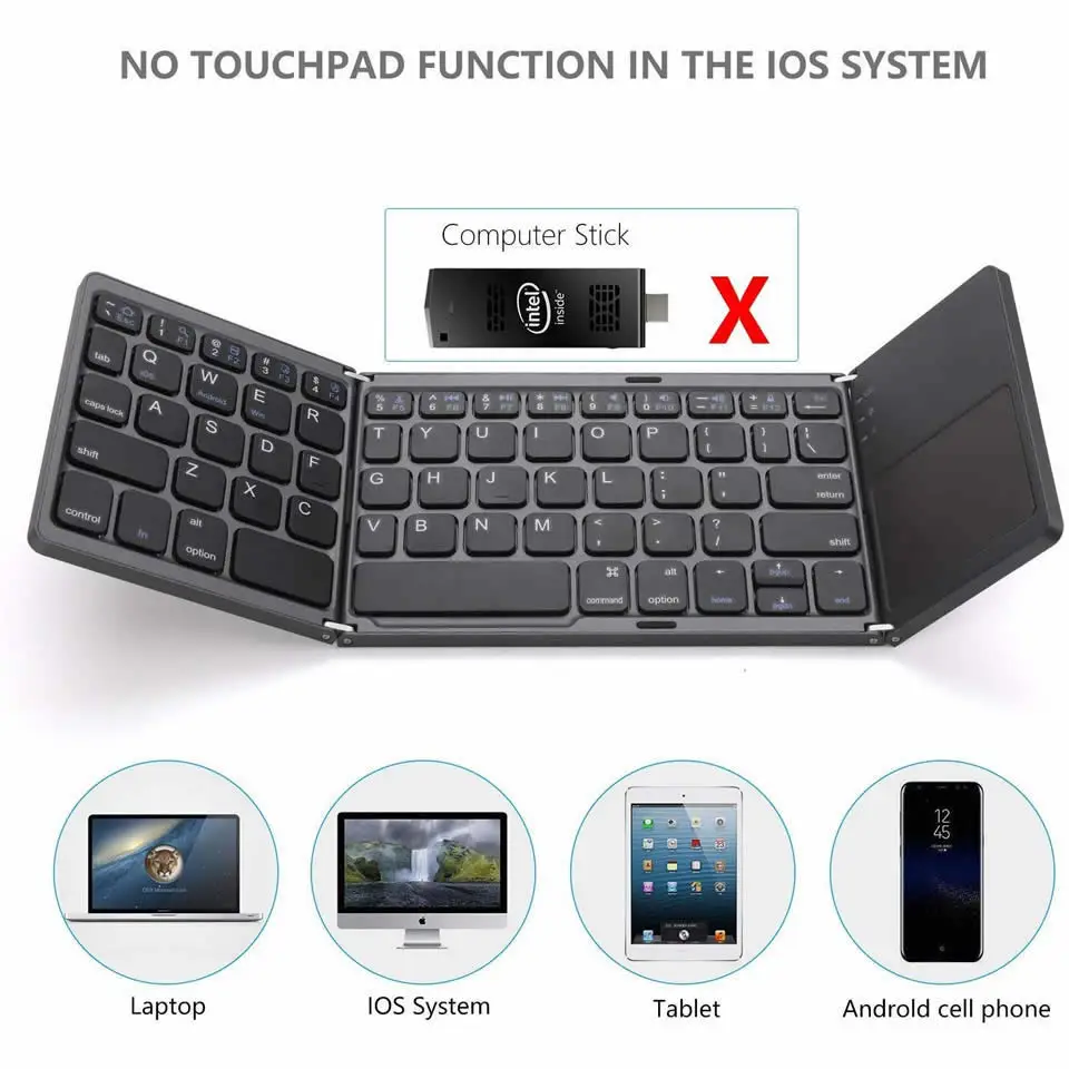 2022 New Portable Mini Three Folding Bluetooth Keyboard Wireless Foldable Touchpad Keypad for IOS Android Windows ipad Tablet
