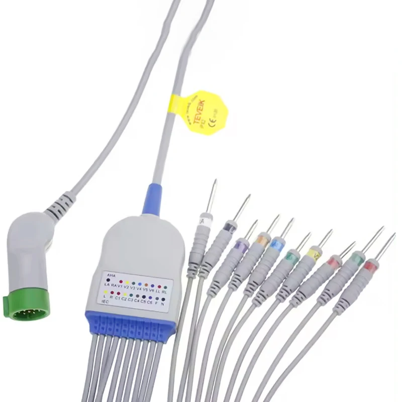 wholesale custom 10 lead Round 12pin ECG Ekg electrode Adapter ecg cable Medical TPU ecg cable