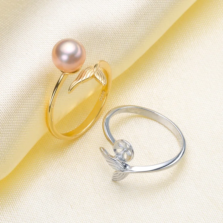 
7-9 mm DIY Pearl Ring 925 silver Accessories Natural freshwater Pearl rings s925 Sterling Silver ring simple style 