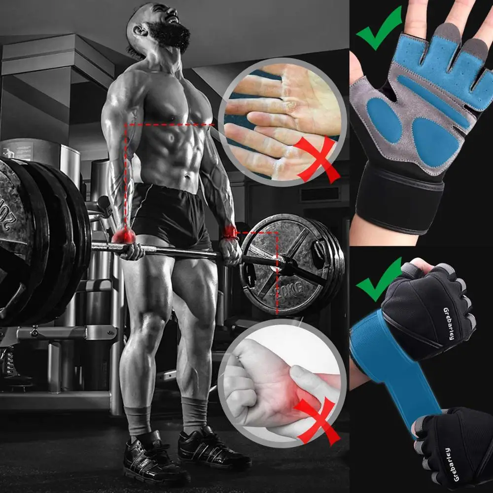 Grebarley Gym Training gloves with Wrist Support Weight lifting Breathable Sport Crossfit Training Suit for GLOVES