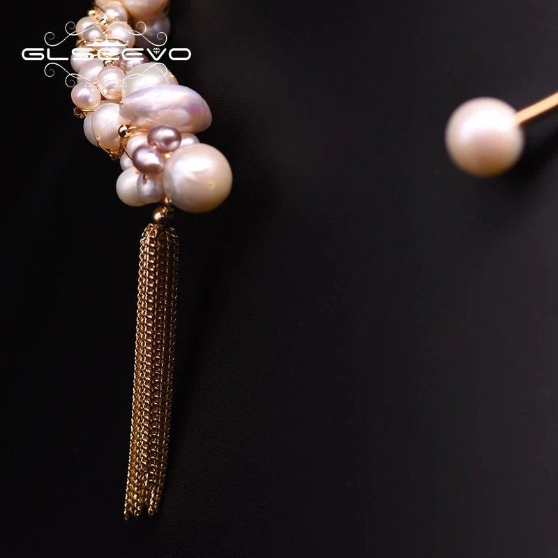Natural Freshwater Pearl Tassel Choker Necklace For Women  Luxury Handmade Gold Plated Jewelry Custom Necklace
