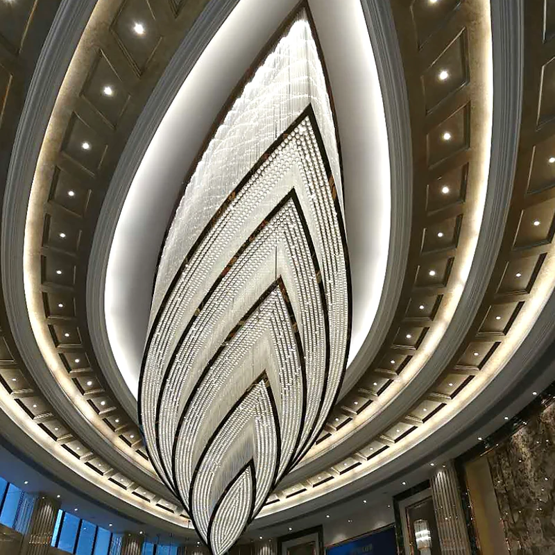 Custom Modern Hotel Ballroom Project Large Flush Mount Ceiling Light Luxury Crystal Chandelier