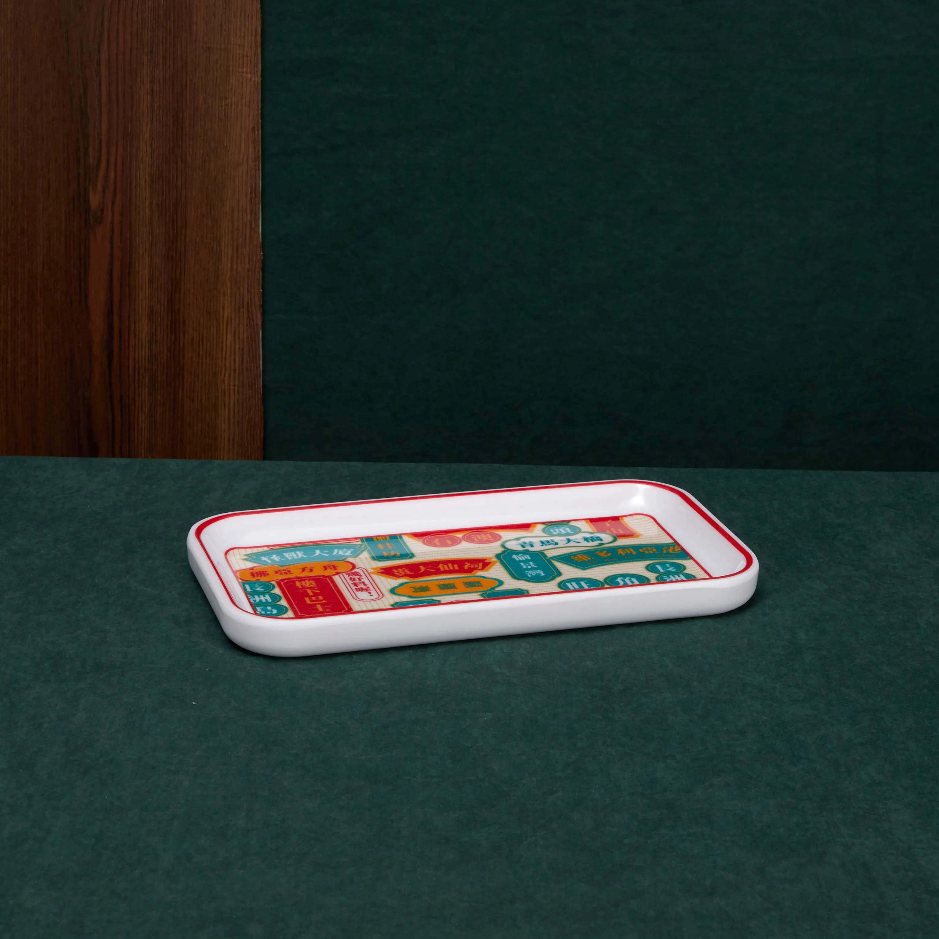2022 New products chinese traditional rectangle melamine plates Lion Dance printing dinnerware sets