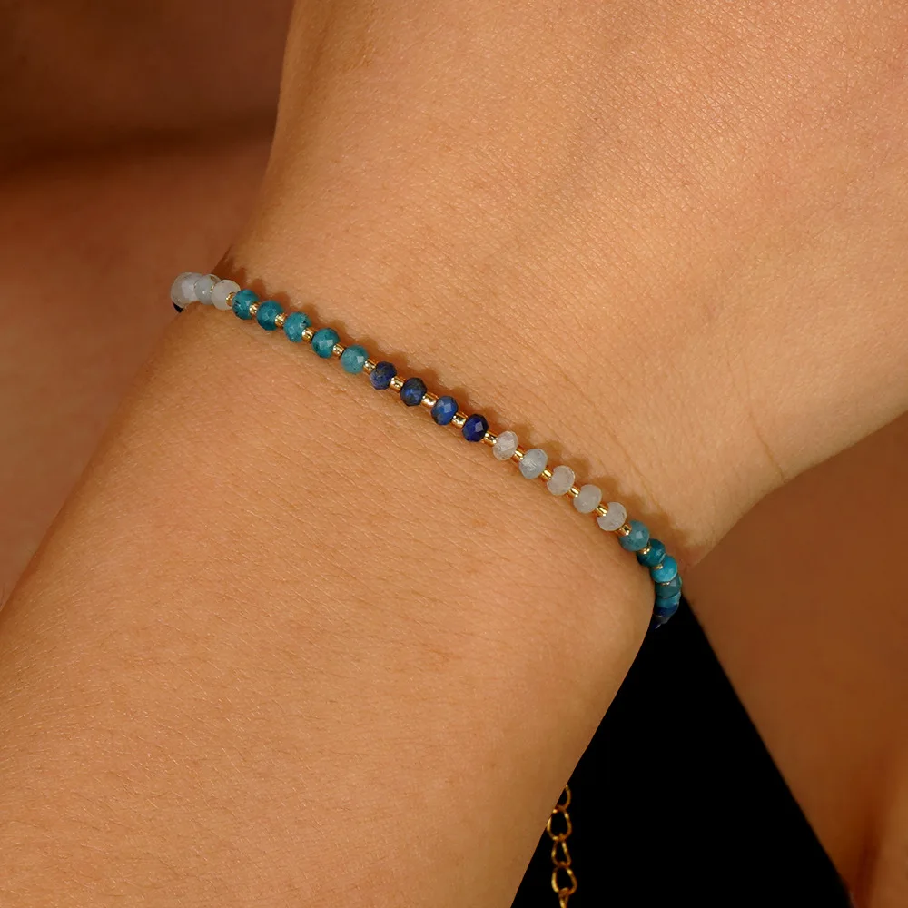 Go2boho Women Natural Stone Fashion Jewelry Blue Semi-Precious Stone String Glass Beaded Bracelets Boho New Gemstone Chains