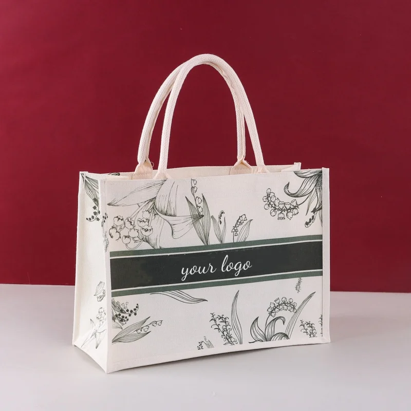 Custom Printed coated  canvas bag cotton portable large capacity tote bag interior waterproof handbag