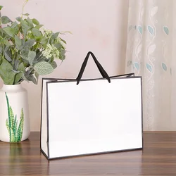 Custom White Brown Kraft Gift Craft Paper Shopping Bag With Ribbon Handles