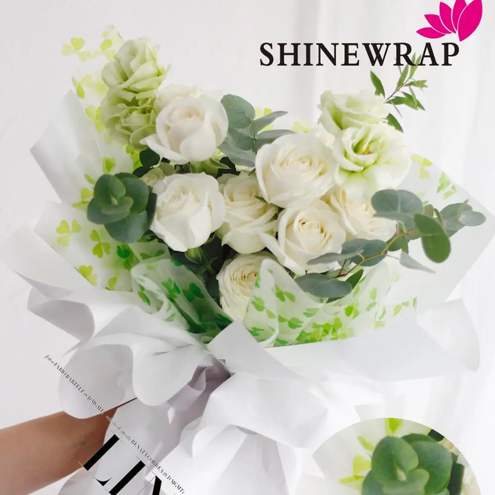 Shinewrap 0.05mm Professional Creative Clover Designed Flower Paper Clear Film waterproof wrapping paper Roll for flower