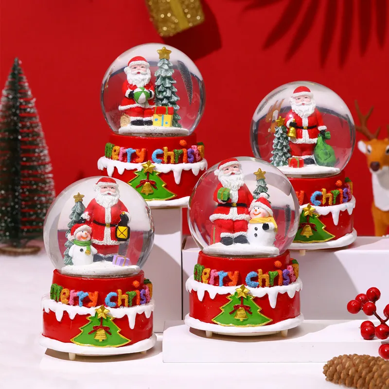 Wholesale led musical resin Christmas scene crystal water snow globe with snowing for Christmas Gift and Decoration