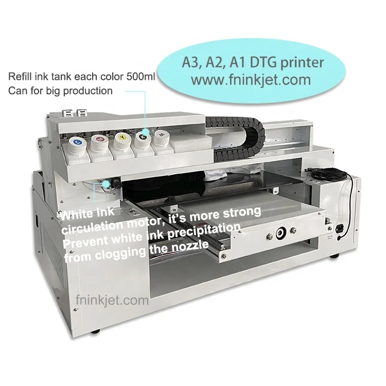 Fninkjet DTG Printer Textile Set Direct to Hybrid T-shirt Garment A3 Impresora DTG Printer With Double Printheads