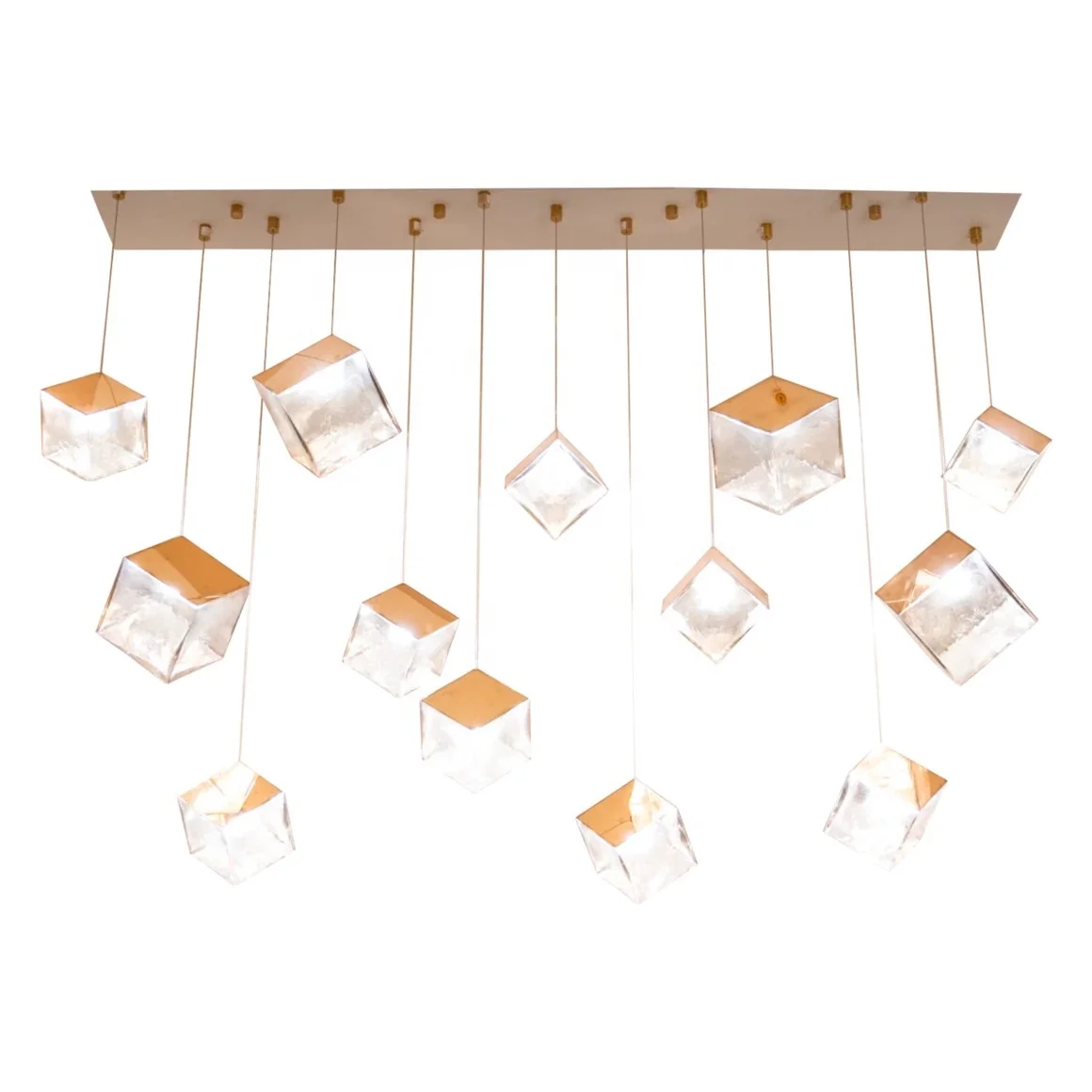 Современные квадратные хрустальные кубики люстры с золотой отделкой прямоугольной формы светильники подвесные обеденный стол