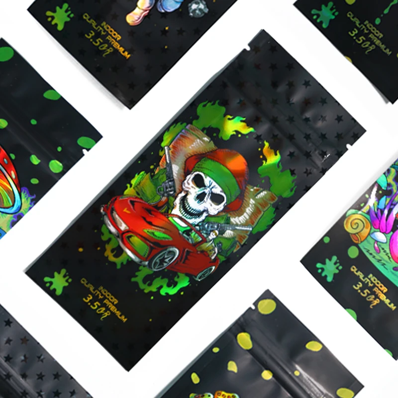 Custom Heat Seal Food Grade 3.5g Smell Proof 3 Side Seal Child proof Ziplock Plastic Packaging Leaf Mylar Tobacco Pouch Bag