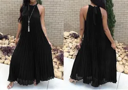 2019 summer women halter long dress sleeveless chiffon dress Pleated maxi dress