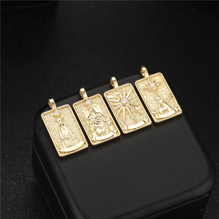 Wholesale 22 Designs Tarot Board 14K Gold Plated Rectangle Star Bulk Tarot Card Tibetan Necklace Charms Pendants