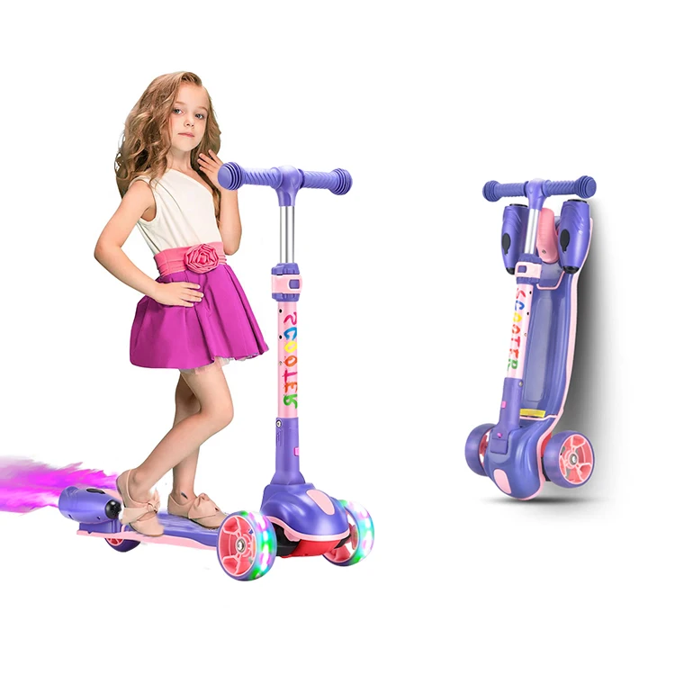2021 foldable customized flashing 3 PU wheels spray bubble kids kick scooter toddler scooters for Christmas gift