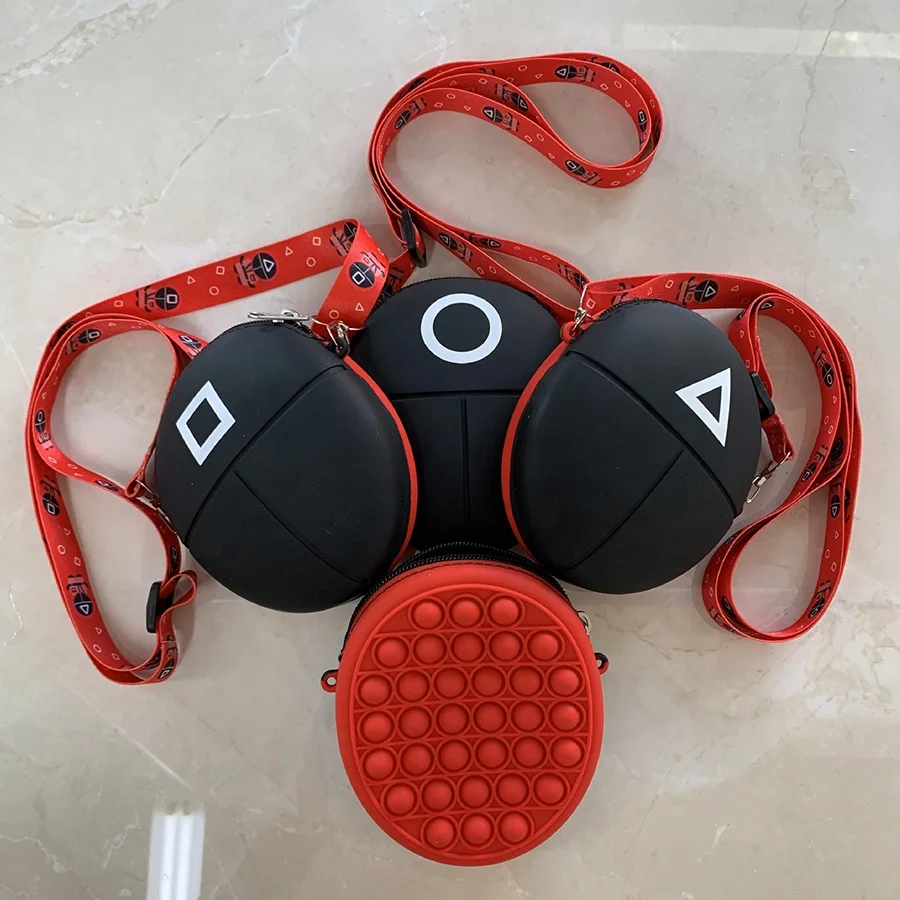 Silicone POP-ON-IT squid pop game crossbody bag push bubble fidget sensory stress relief pop item toy