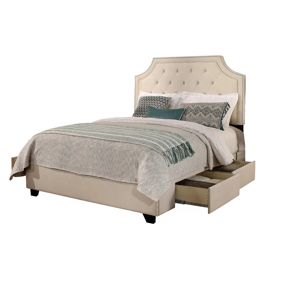Modern Button Tufted Storage Bed with Drawers Upholstered Bed Frame with Adjustable Headboard