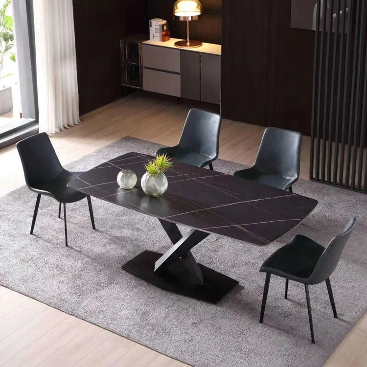 Dining Table Set Luxury 4 Chairs black modern Classic slate top Item Style dining Room Furniture Solid slate Set DS-1103