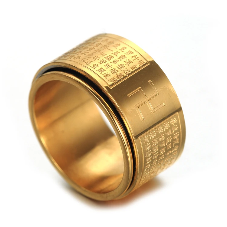 New Style WHOLESALE Men Stainless Steel 18K Gold Rotatable Scripture Finger Ring