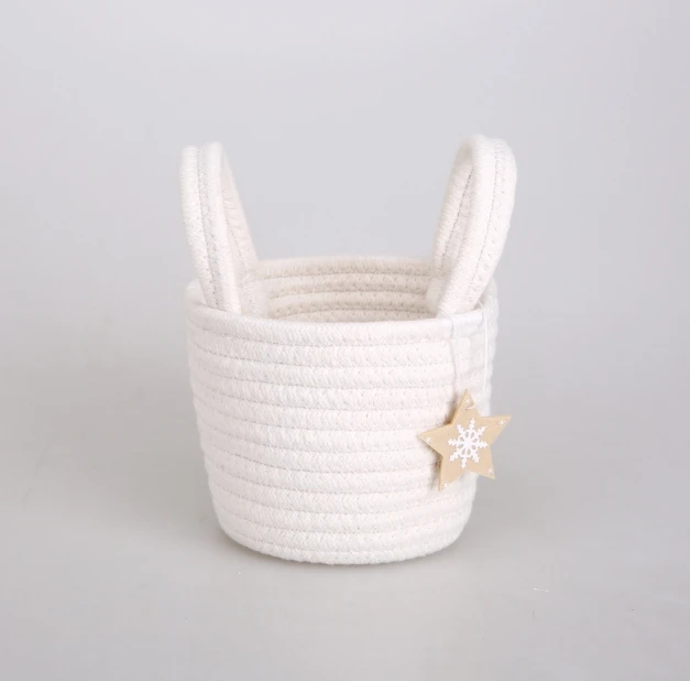 Christmas Decoration Gift Basket Cotton Rope Portable Candy Basket Red and Green Theme Holiday Party Kids Light Storage Bag