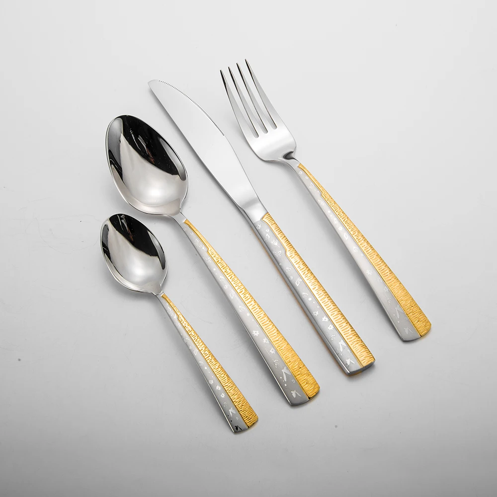 Food Grade Flatware Spoons Forks and Knives Gold Silverware, 18/10 Stainless Steel Gold Plated Cutlery Set