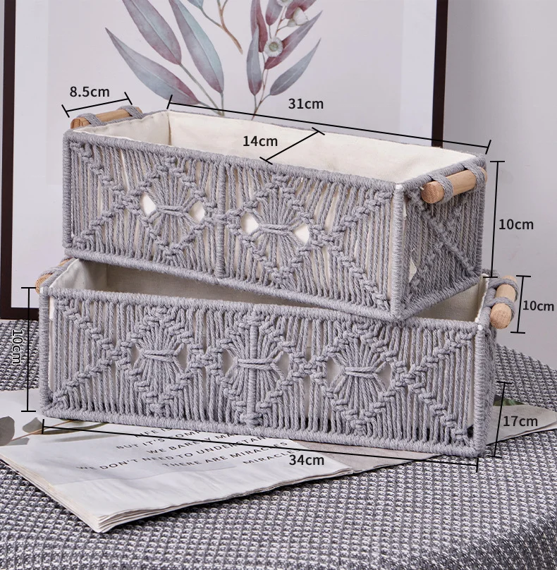 Macrame Storage Baskets Shelf basket wicker storage Organizer basket for Living room