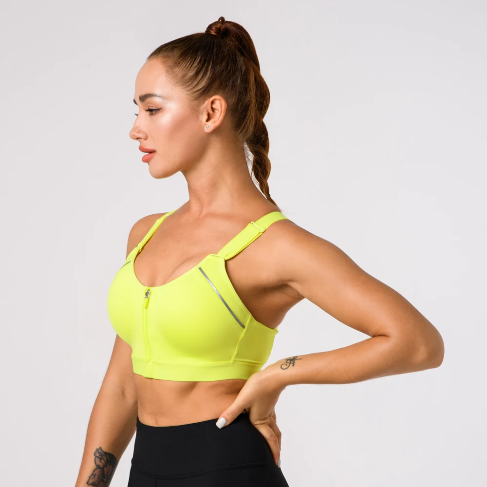 Yoga and Sports Bra Custom Brand Women Fitness OEM Customized Spandex Anti Logo Style Fashion Zipper Top