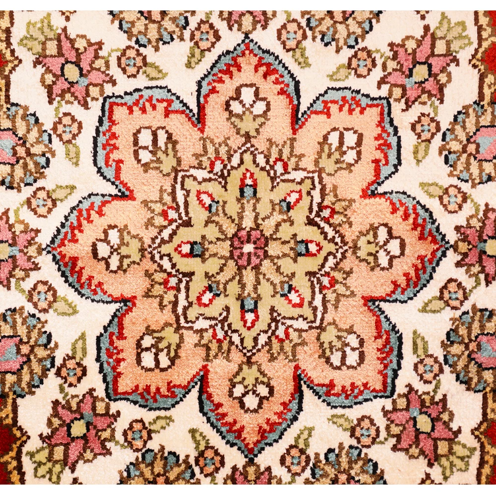 Yuxiang 3x5ft Red Rose Pattern Hand Knotted Silk Carpet 100% Natural Tabriz Rug Handmade Persian Carpet