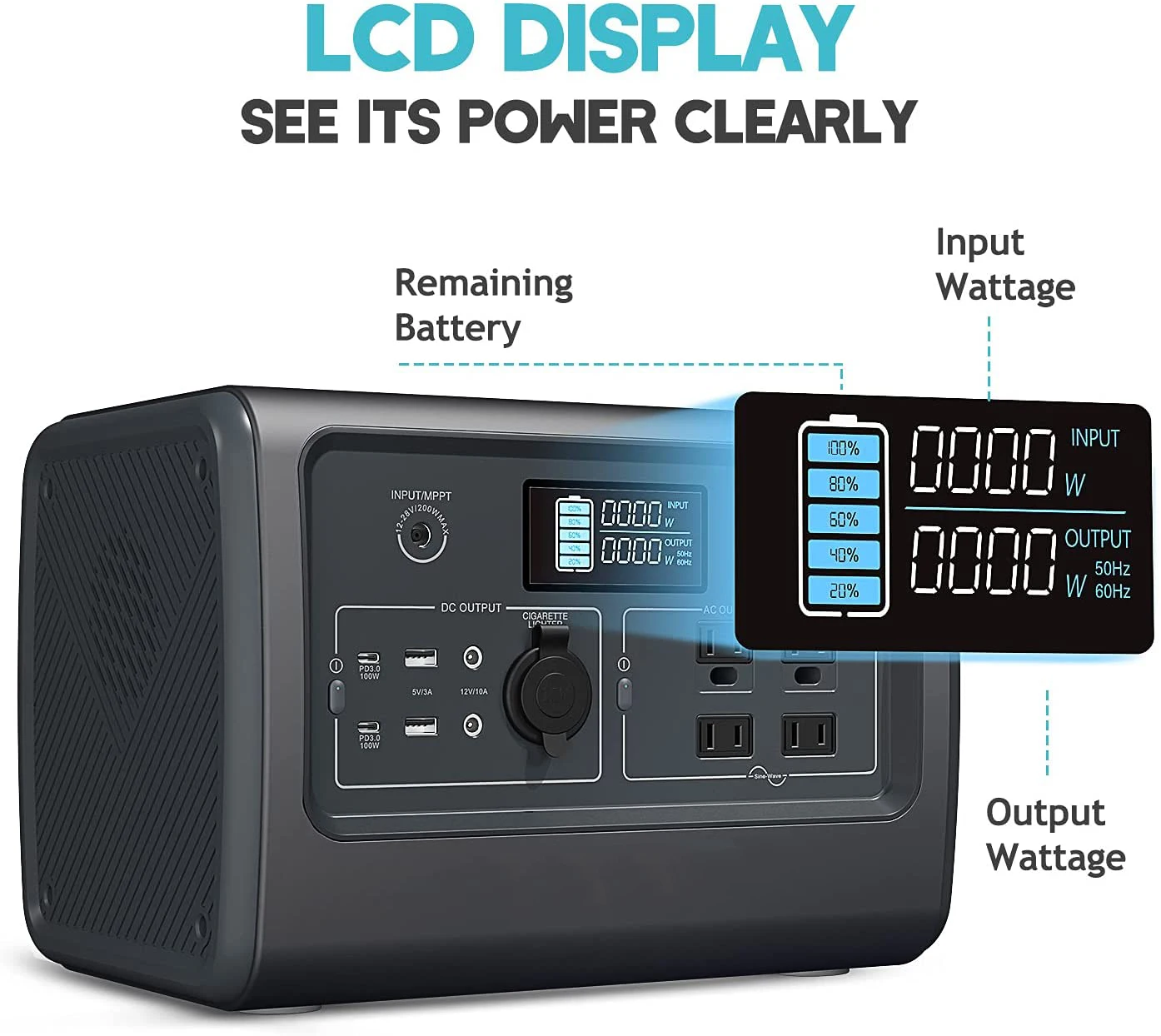 700W Portable Solar Generator Pure Sine Wave Charging Power Bank  Power Station For Outdoor Camping Power Outage Home Off-grid