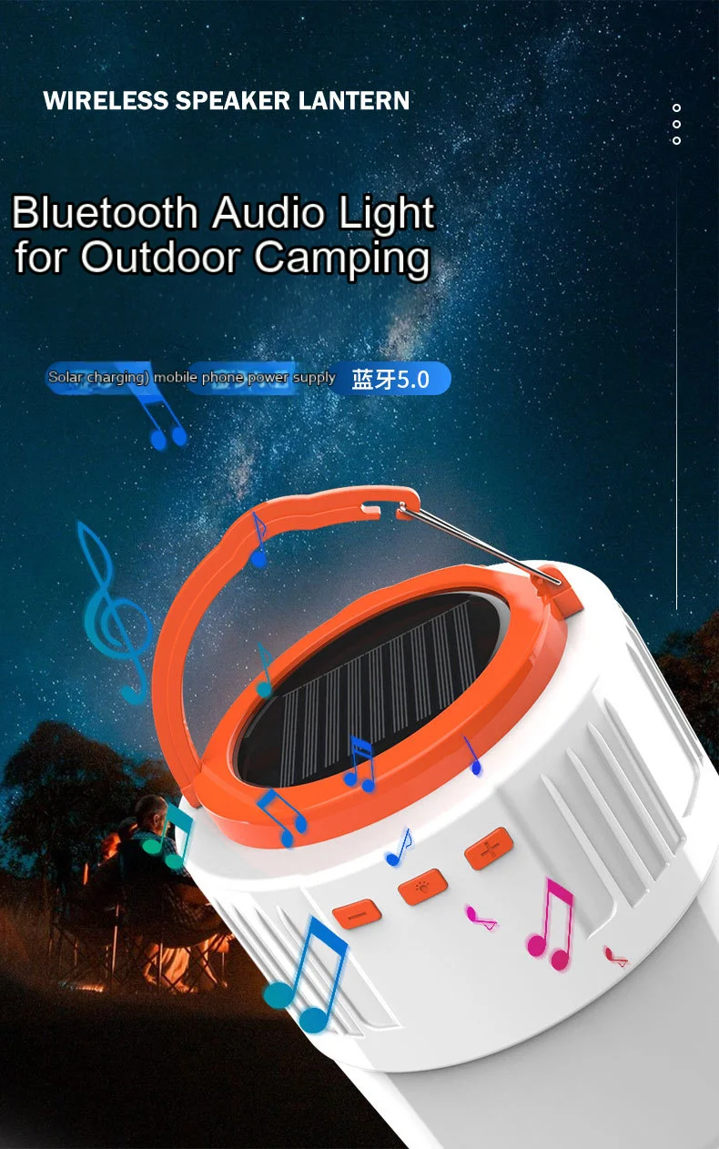 2024 Newest Fashion Portable Usb Rechargeable Led Lamps Camping Lanterns With Blue-tooth Speaker